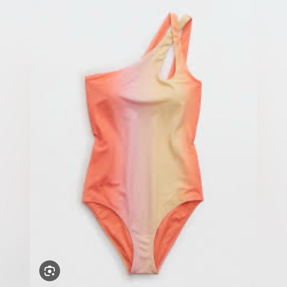 Aerie Ombre One-Shoulder Swimsuit in Coral and Peach